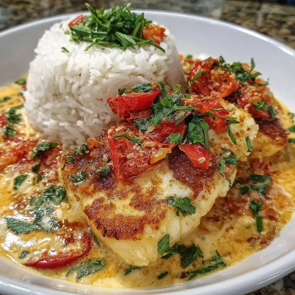 Coconut lime fish curry served with jasmine rice on a vibrant plate