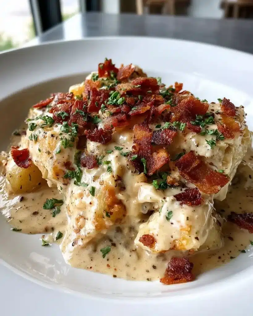 Delicious Cowboy Casserole with ground beef, corn, and cheese tots in a baking dish