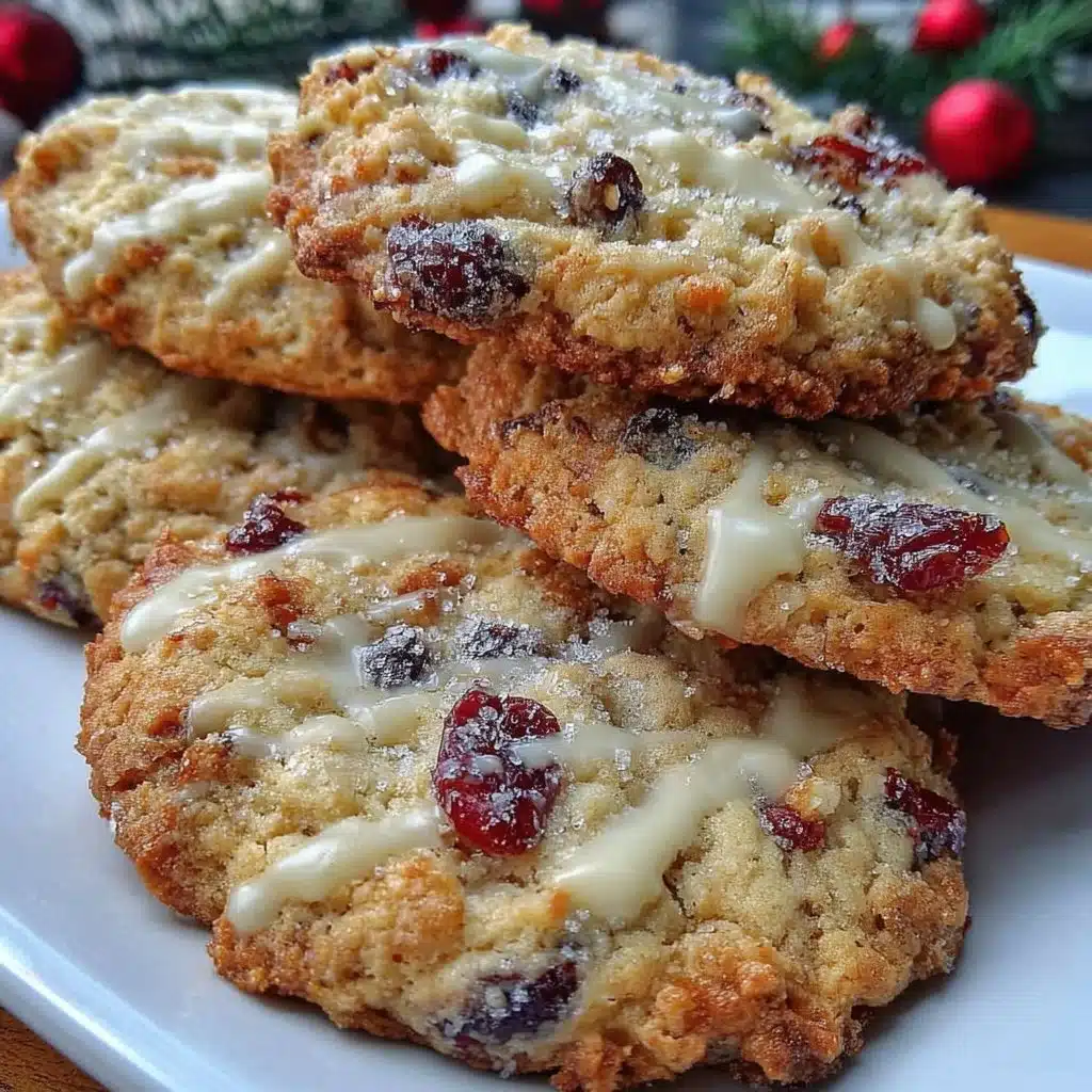 Homemade Cranberry Oatmeal Cookies on a baking tray with cranberries and oats