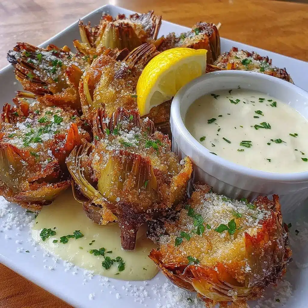 Crispy air fryer artichokes served with lemon herb aioli dip