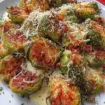 Crispy air fryer Brussels sprouts plated with herbs