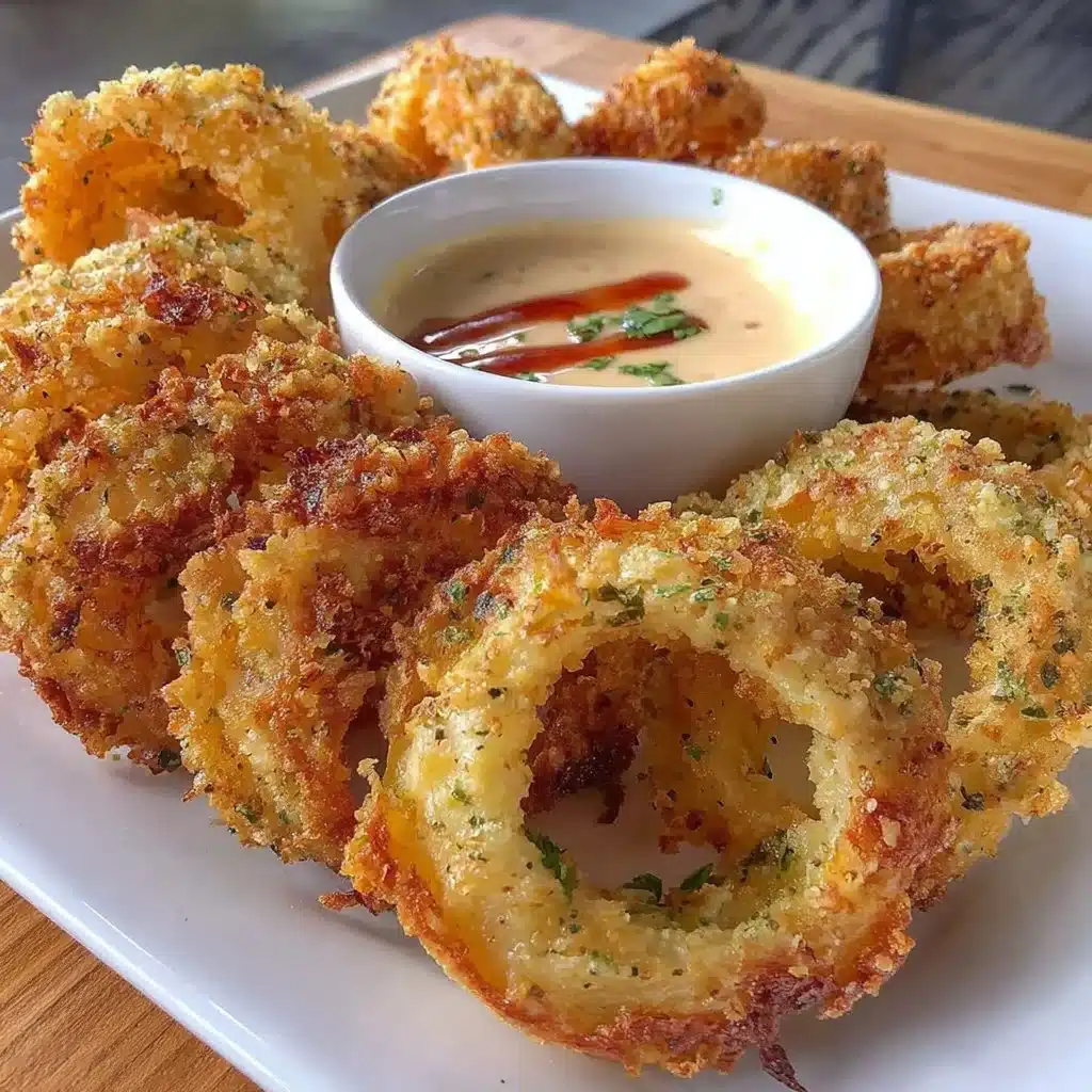 Crispy onion rings cooked in an air fryer for a healthier snack option