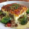 Easy ground beef and broccoli dish ready to serve on a plate.