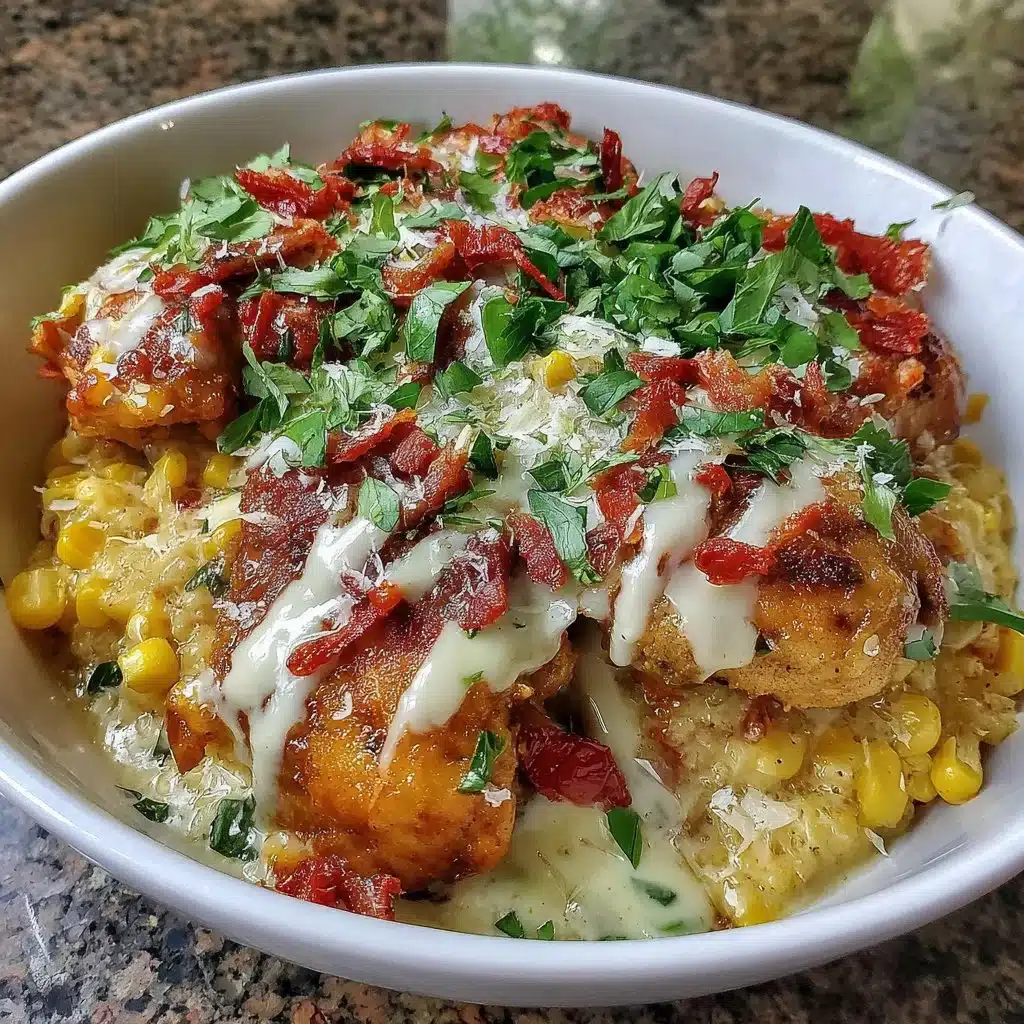 Easy Street Corn Chicken Bowl with fresh corn, chicken, and colorful vegetables