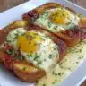 Extra crispy egg toast topped with herbs and spices for a delicious breakfast.