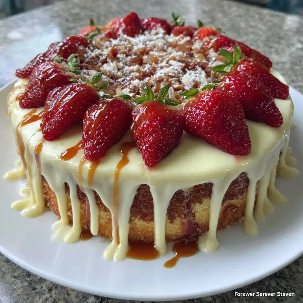 Delicious strawberry birthday cake decorated for a celebration by Rosita Fresita.