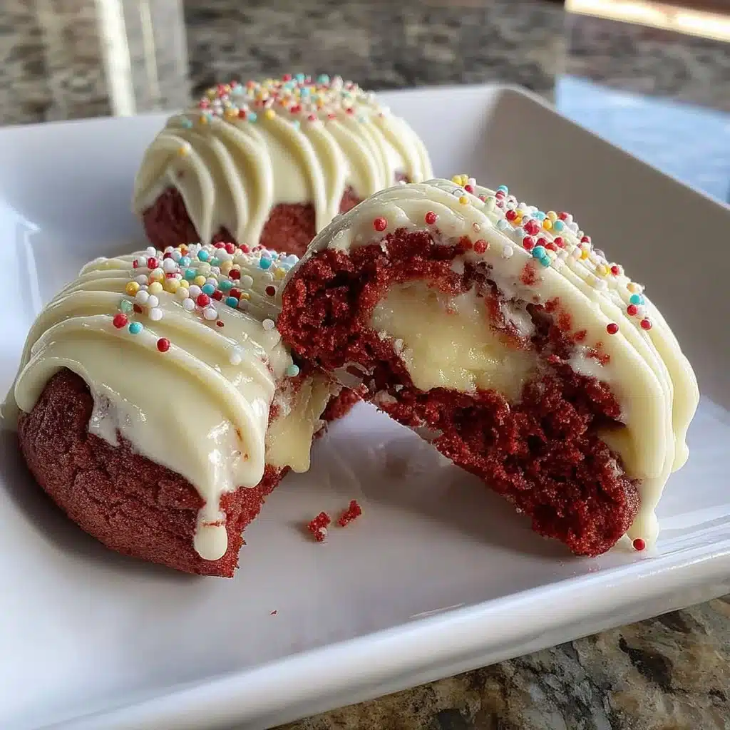 Frosted red velvet cupcake cookies displayed on a plate