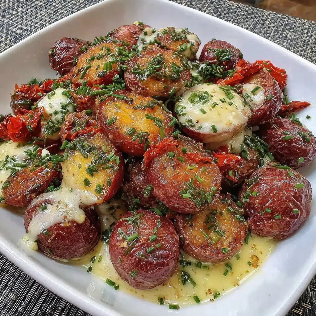 Delicious garlic roasted baby red potatoes served as a side dish