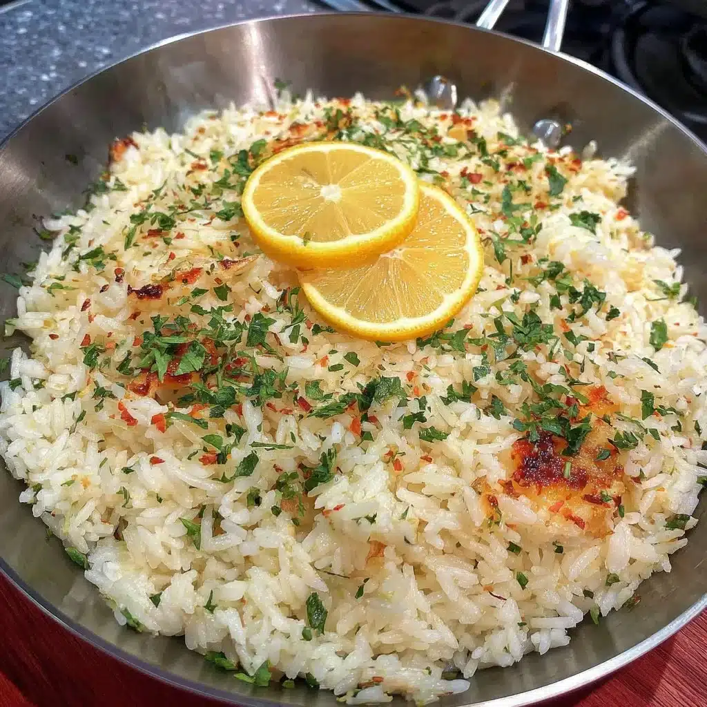 Delicious Greek Lemon Rice served in a bowl garnished with herbs