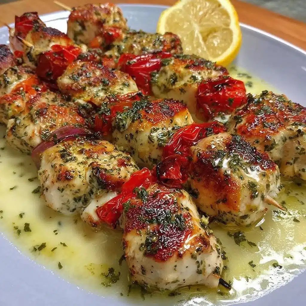 Delicious Greek marinated chicken kabobs ready for grilling