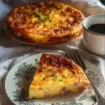 Delicious Ham and Cheese Crustless Quiche fresh out of the oven.
