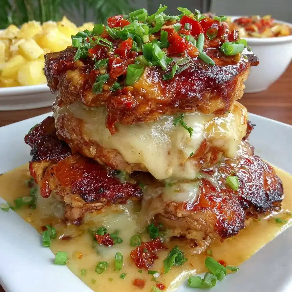 Hawaiian Huli Huli Chicken Stack with grilled chicken and tropical toppings