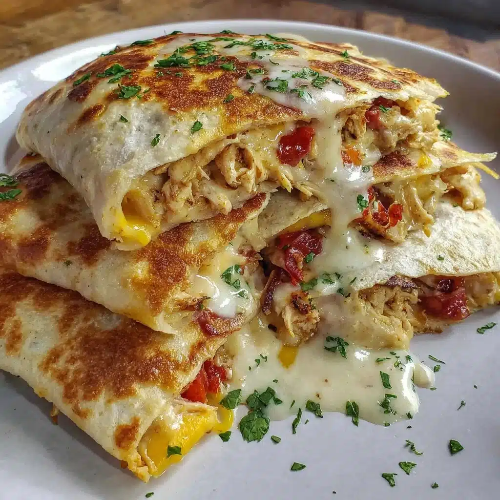 High-protein chicken ranch quesadilla served with toppings
