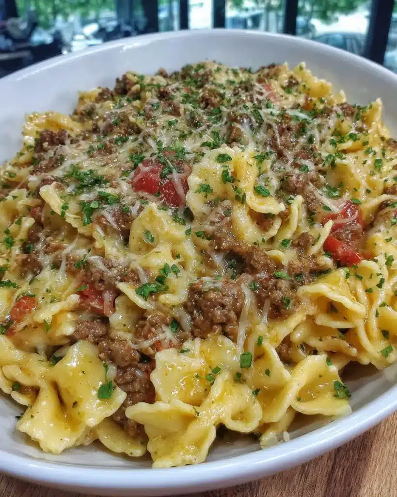 Hobo Casserole with ground beef served in a dish
