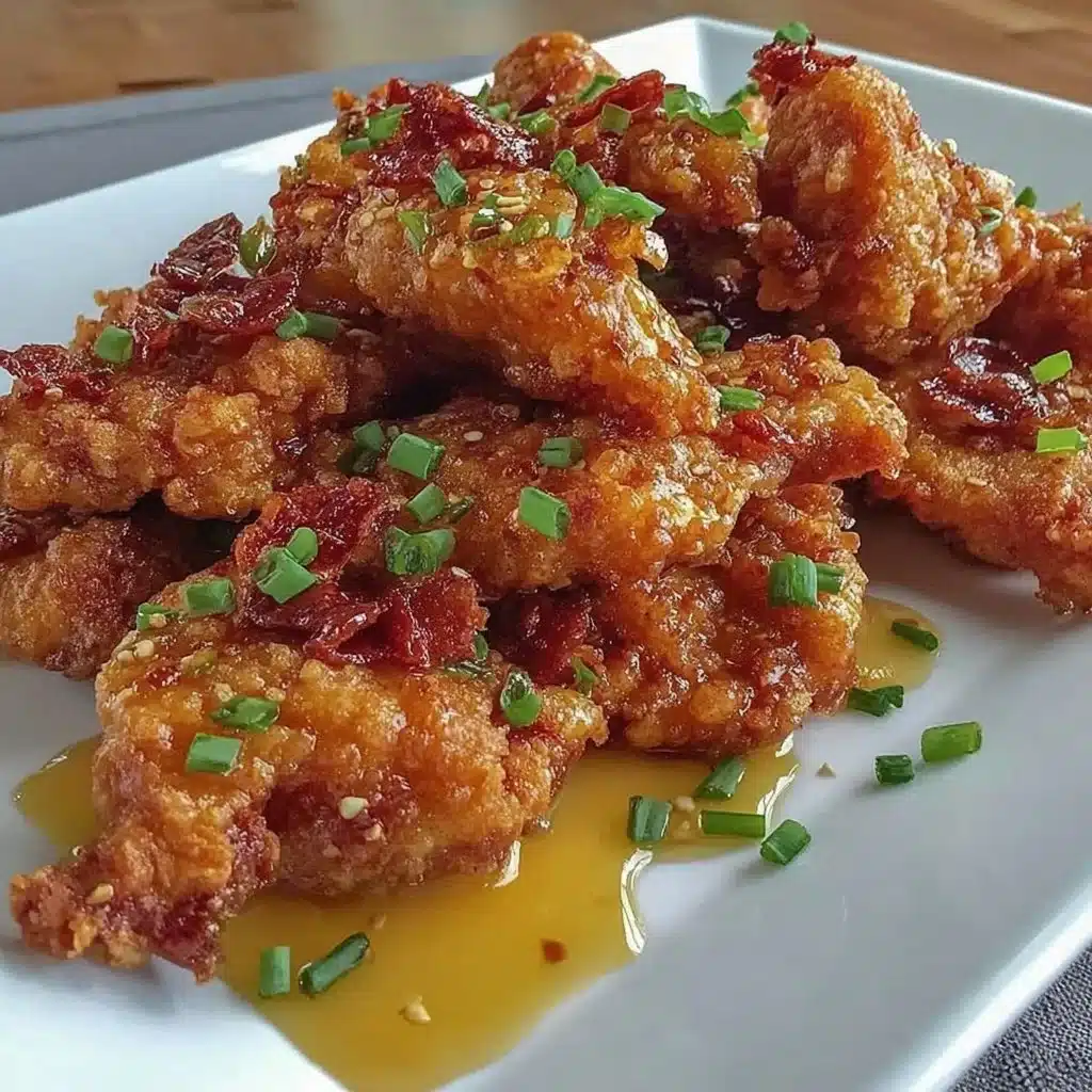 Delicious honey garlic crispy chicken garnished with herbs