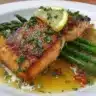 Delicious Honey Garlic Salmon garnished and ready to serve
