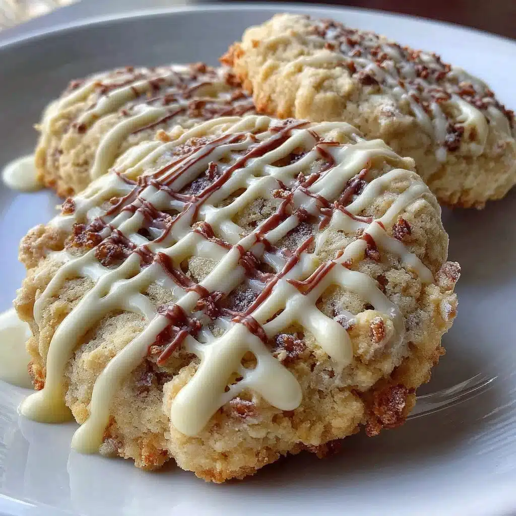 Delicious iced oatmeal cookies inspired by Crumbl bakery, topped with sweet glaze.