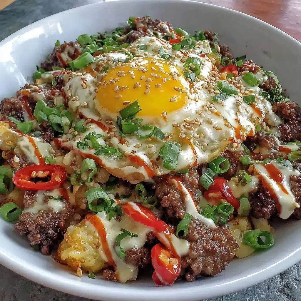 Delicious Korean Ground Beef Bowl garnished with green onions and sesame seeds