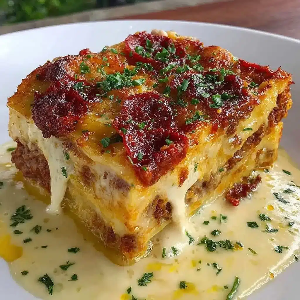 Delicious homemade lasagna with layers of cheese, meat, and sauce.