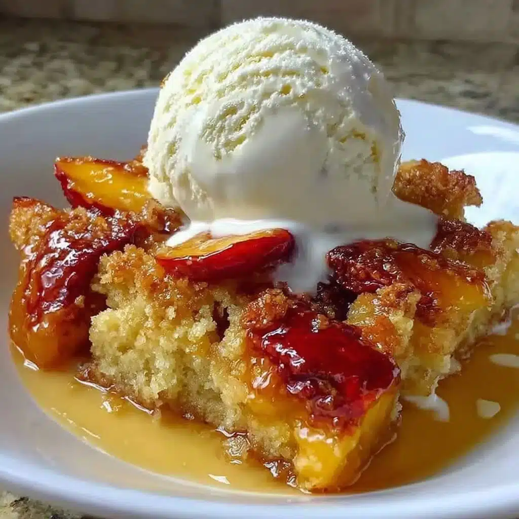 Lazy Man Peach Cobbler dessert with fresh peaches and crust