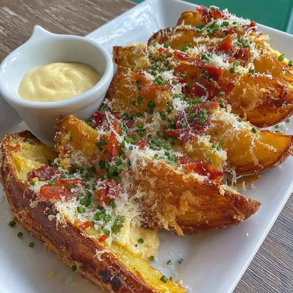 Delicious loaded air fryer potato wedges topped with cheese and herbs