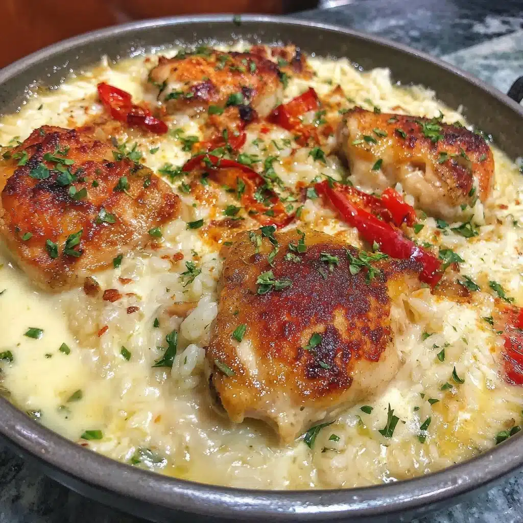 One-Pan Chicken and Rice dish garnished and ready to serve.