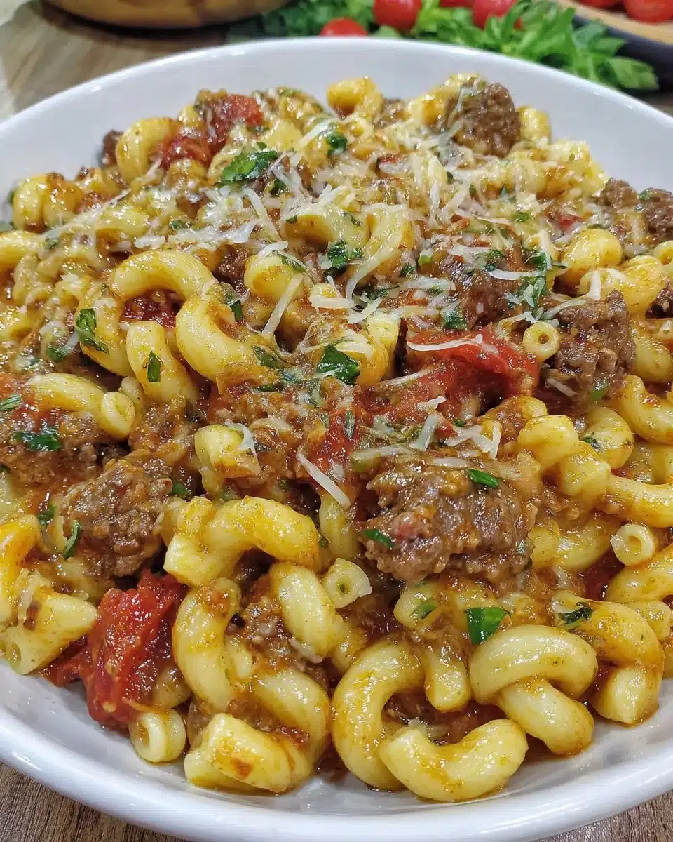 One Pot Beefaroni dish served in a bowl