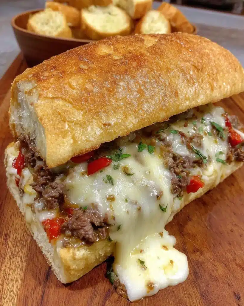 Delicious Philly Cheesesteak Sloppy Joes served on a plate