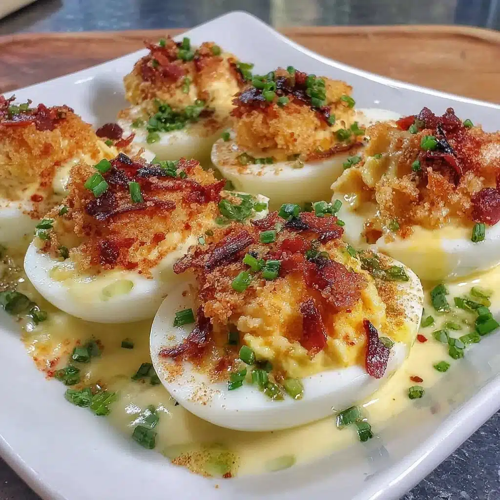 Delicious Pink Deviled Eggs garnished with herbs, a festive appetizer.