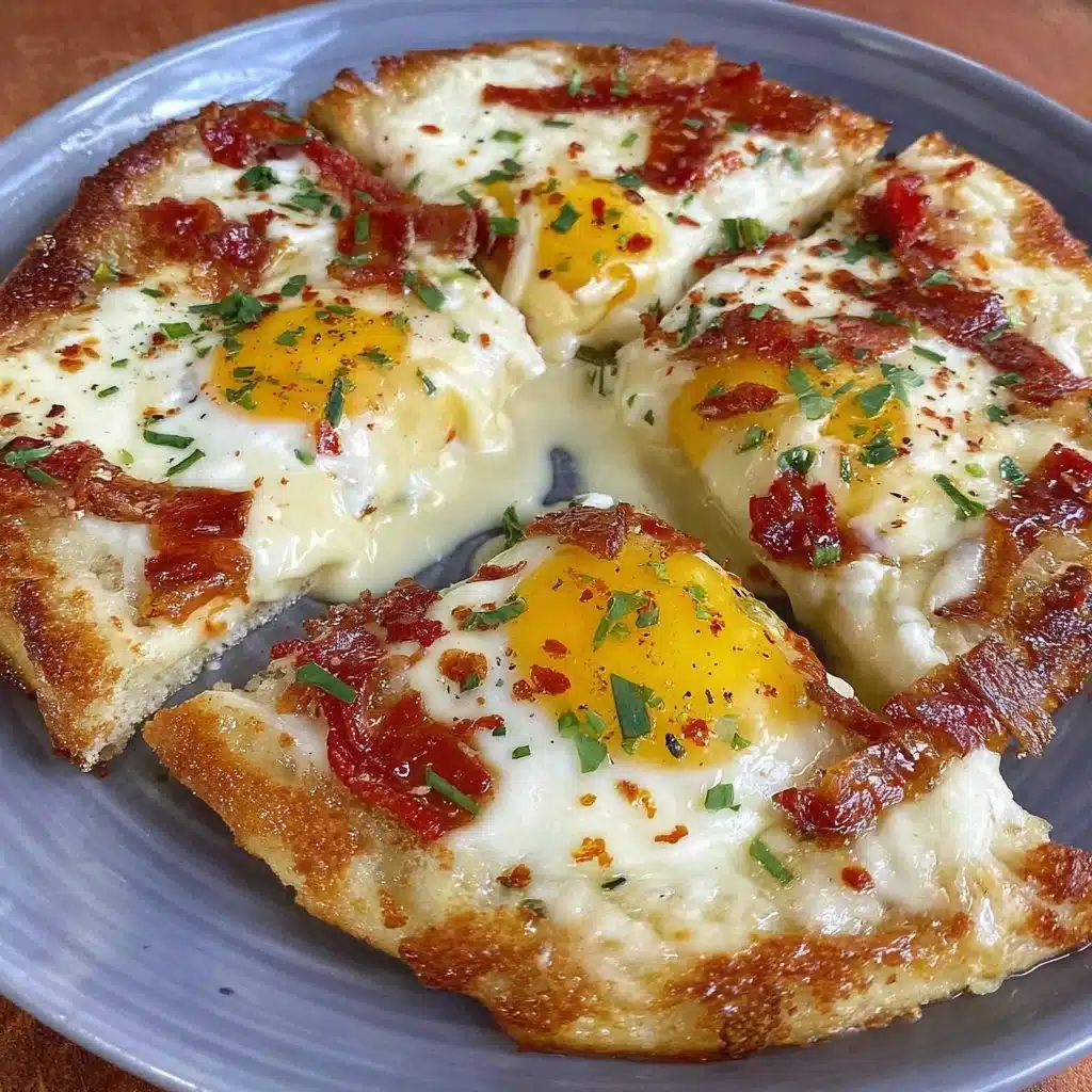 Delicious Pizza Eggs breakfast served on a plate with fresh toppings.