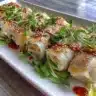 Delicious rice paper rolls filled with feta cheese and spinach
