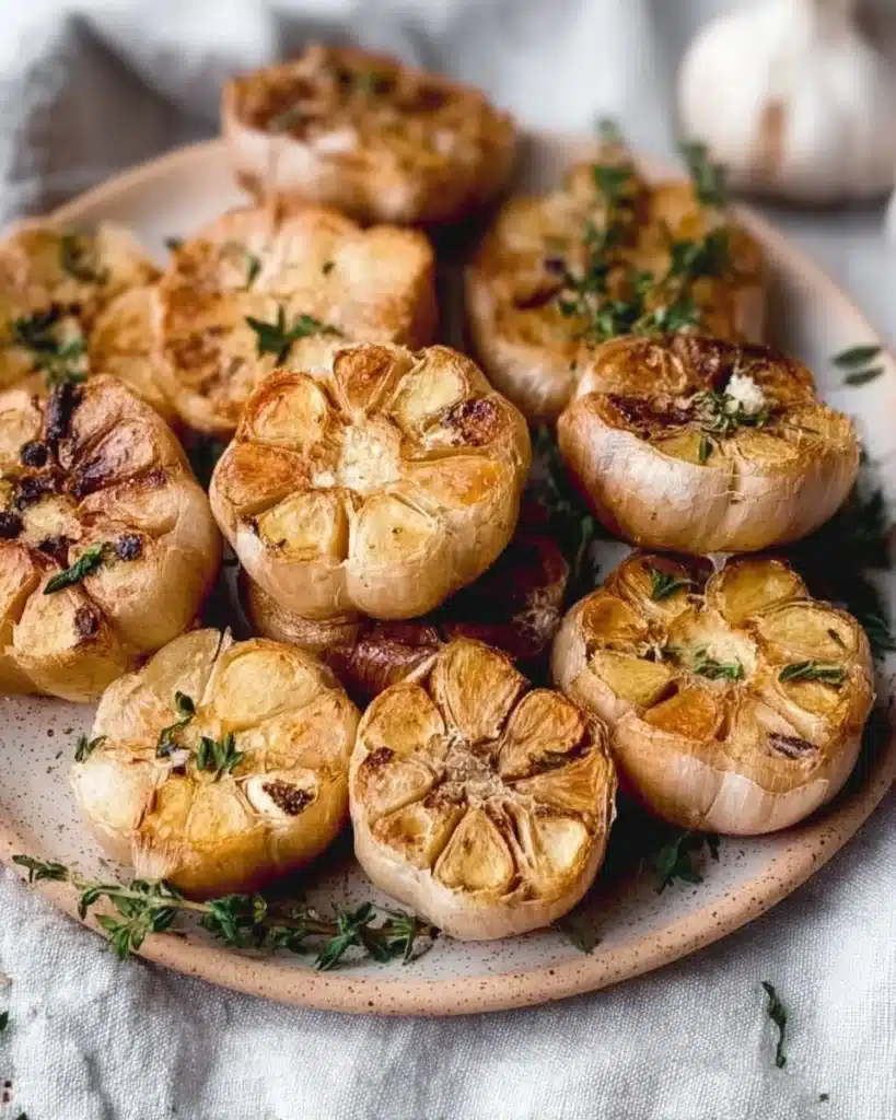 Delicious roasted garlic cooked in an air fryer, ready to enhance your meals.