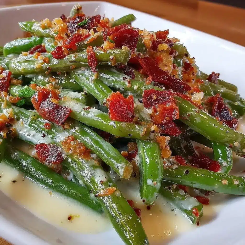 Sautéed green beans seasoned with everything bagel spice on a plate.