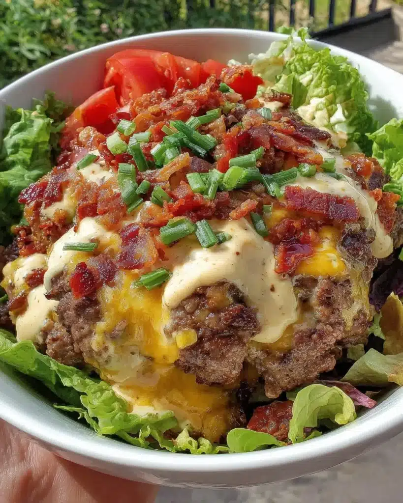 Savory Smash Burger Bowl with fresh ingredients and toppings.