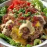 Savory Smash Burger Bowl with fresh ingredients and toppings.