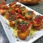 Delicious smoked paprika salmon bites on a serving platter