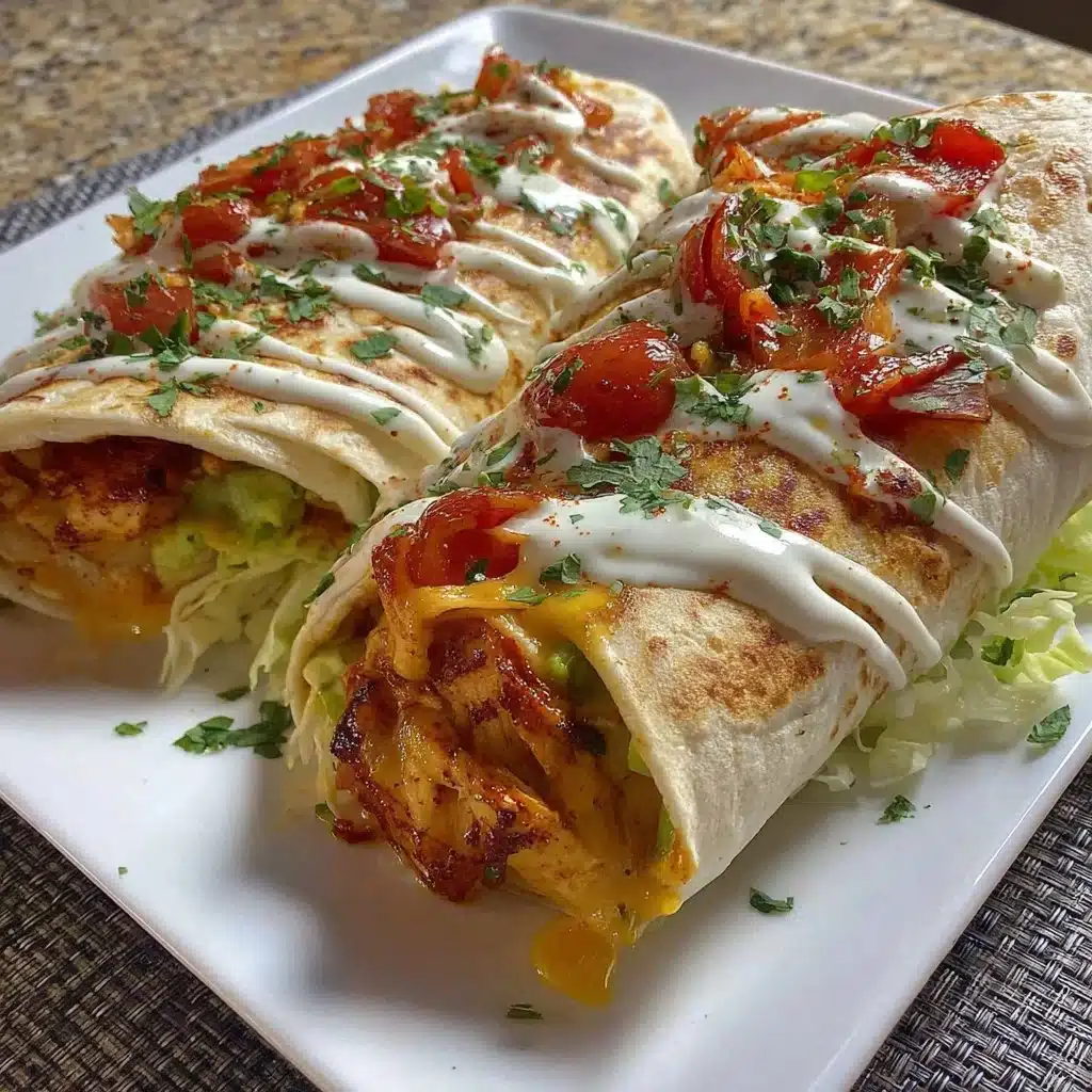 Spicy Buffalo Chicken Wraps served on a plate, garnished with fresh vegetables.