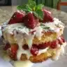 Delicious Strawberry Shortcake Cake with fresh strawberries and whipped cream