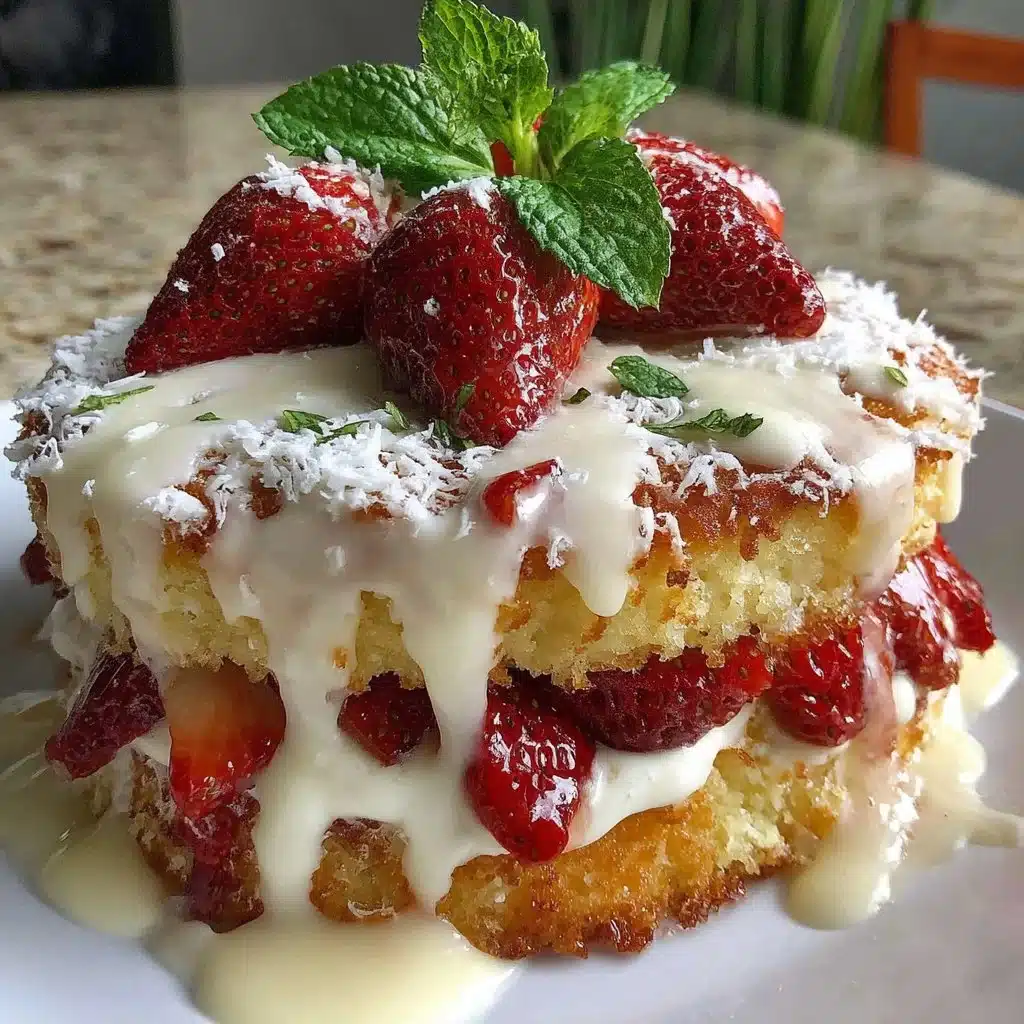 Delicious Strawberry Shortcake Cake with fresh strawberries and whipped cream