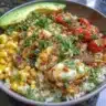 Delicious Street Corn Chicken Rice Bowl with vibrant toppings and flavors.