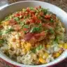 Delicious Street Corn Chicken Rice Bowls topped with fresh ingredients and spices