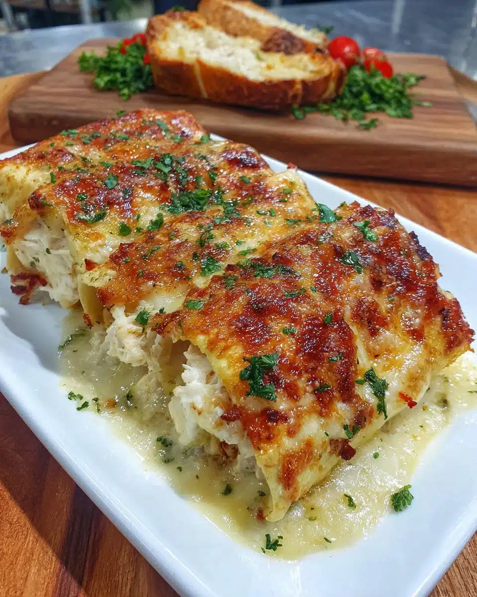 Delicious white rotisserie chicken enchiladas topped with cheese and cilantro