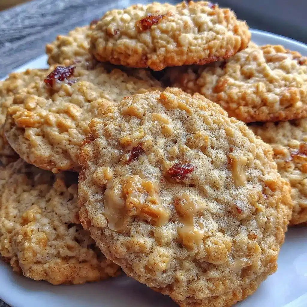 Delicious soft and chewy oatmeal cookies on a plate with chocolate chips