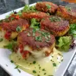 Delicious Tuna Melt Patties served on a plate with melted cheese and herbs