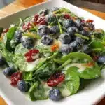 Fresh spinach blueberry salad with feta and walnuts