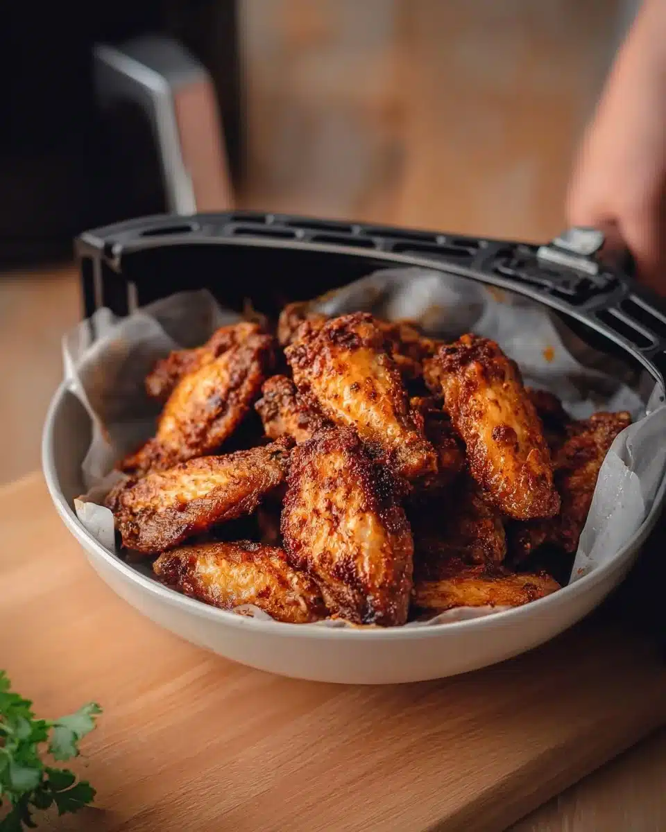 Delicious air-fried chicken wings served with dipping sauce