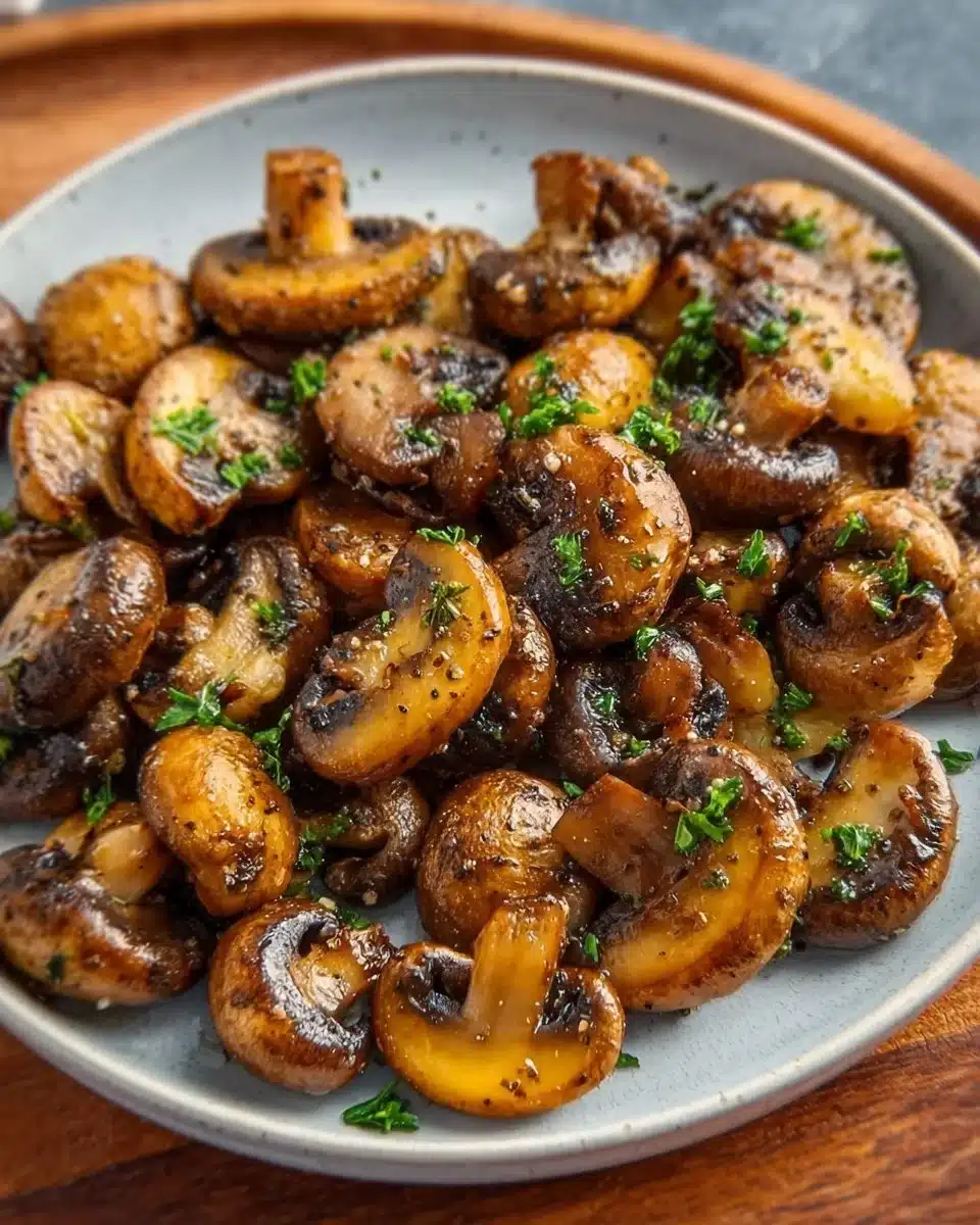Crispy air-fried mushrooms served in a bowl with herbs