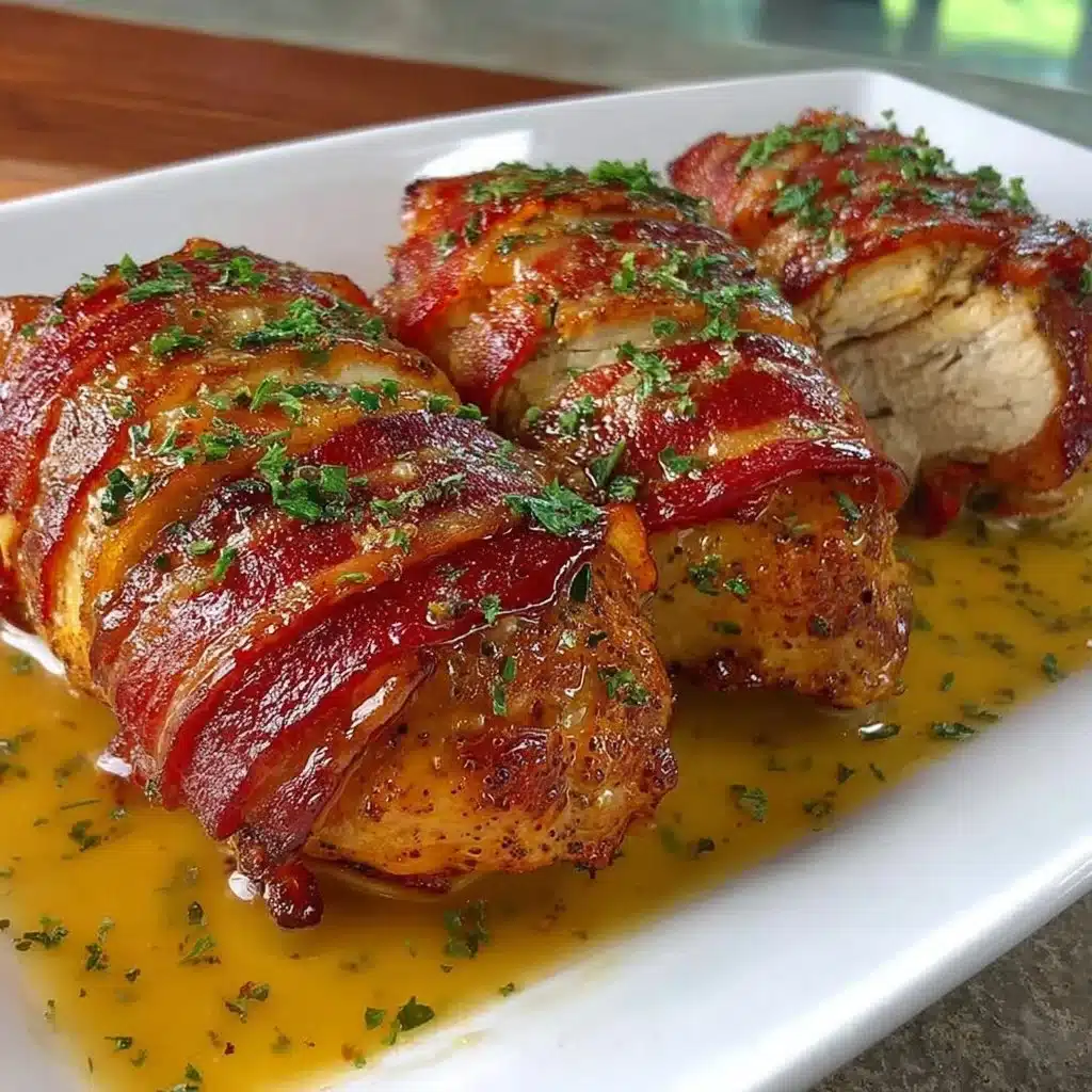 Delicious air fryer bacon wrapped chicken breast served on a plate