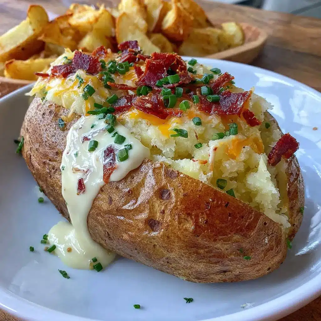 Air fryer baked potato with crispy skin and fluffy interior