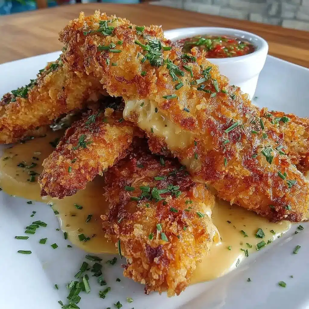 Air fryer cornflake-crusted chicken tenders on a plate with dipping sauce